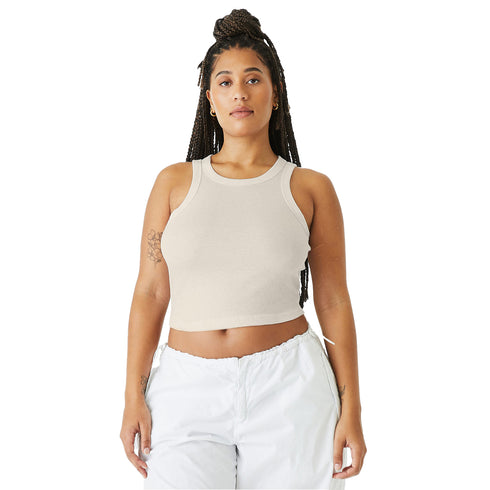 Women's Micro Rib Racer Tank Solid Natural Blend front close-up Model